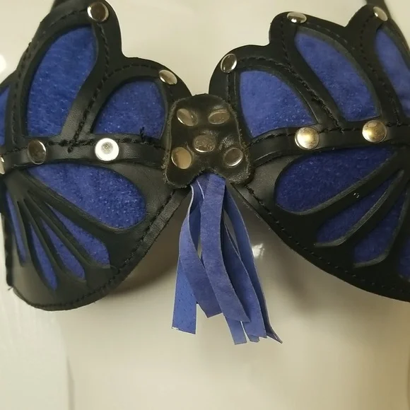 Leather And Suede Blue And Black  Costume Bra - Picture 3 of 10